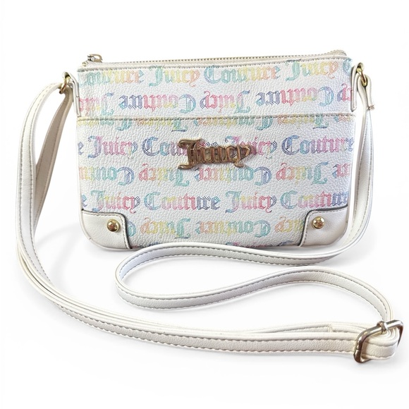 Juicy Couture Handbags - Juicy Couture White Rainbow Leather Crossbody Bag Adjustable Strap Gold Emblem
